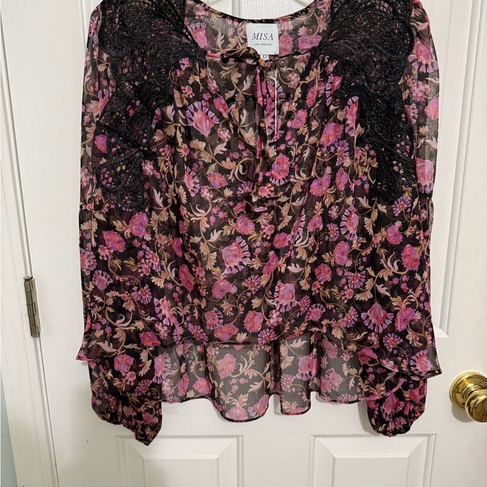 Misa LA Rosette Fleur Sheer Rosie Top *NEW WITH TAGS* - Picture 2 of 10